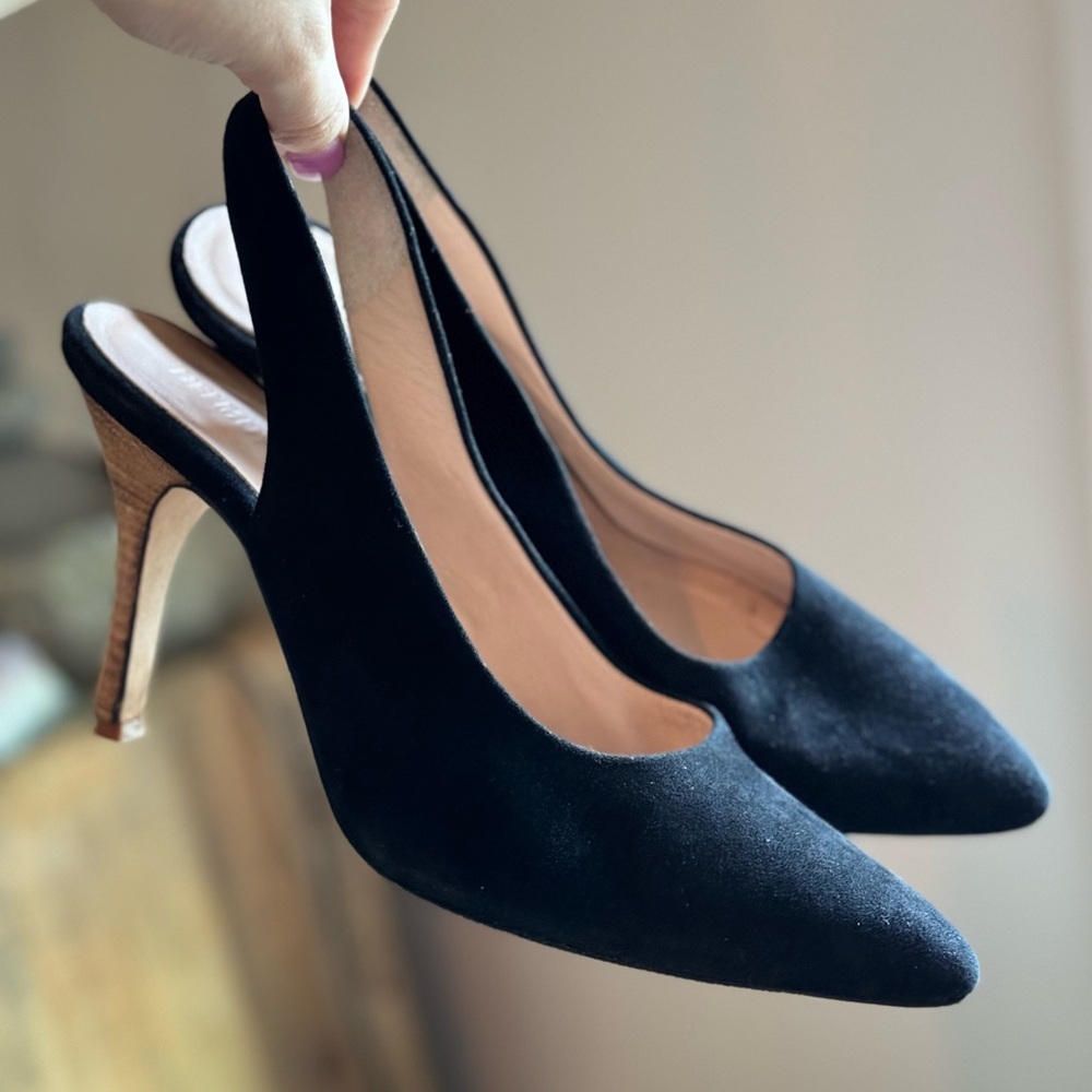 Rare Helmut Lang Pumps Heels Slingback black suede 39 8 Shoes pointed toe